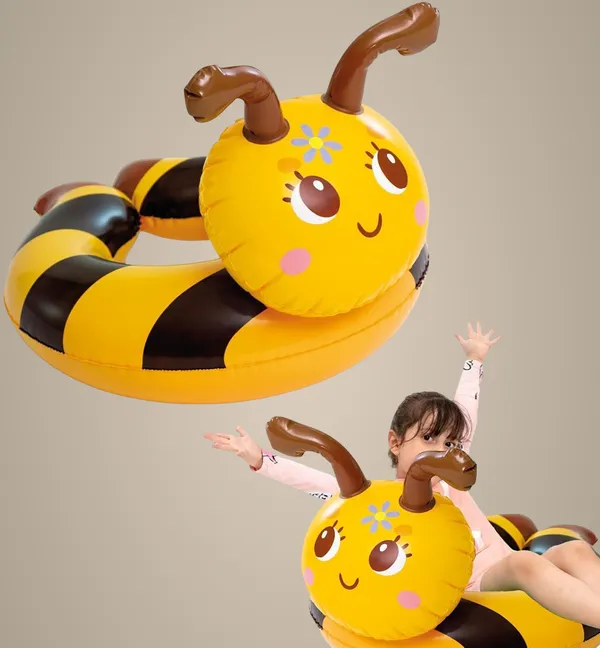 Multicolor_Cute_Bee_Inflatable_Swim_Ring_For_Kids_Baby_&_Toddler_Pool_Float_With_Safety_Seat_Summer_Water_Fun,_21.6_X_23_Durable_Floatie