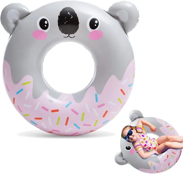 Multicolor_Cute_Koala_Inflatable_Swim_Ring_Durable_Pool_Float_For_Kids_&_Adults_Fun_Donut-Style_Design_With_Sprinkles_Perfect_For_Beach_&_Summer_Water_Fun