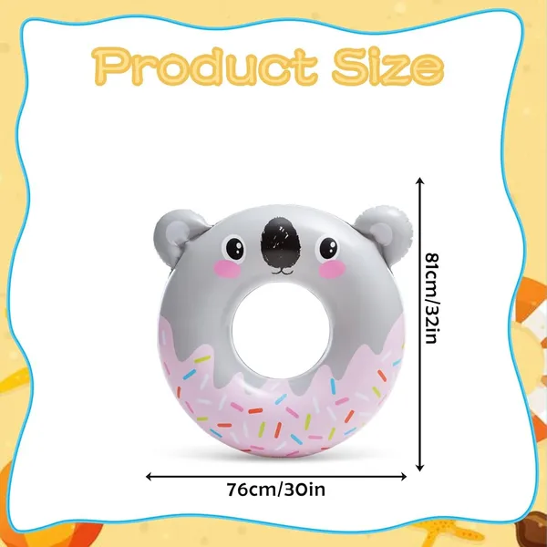 Multicolor_Cute_Koala_Inflatable_Swim_Ring_Durable_Pool_Float_For_Kids_&_Adults_Fun_Donut-Style_Design_With_Sprinkles_Perfect_For_Beach_&_Summer_Water_Fun