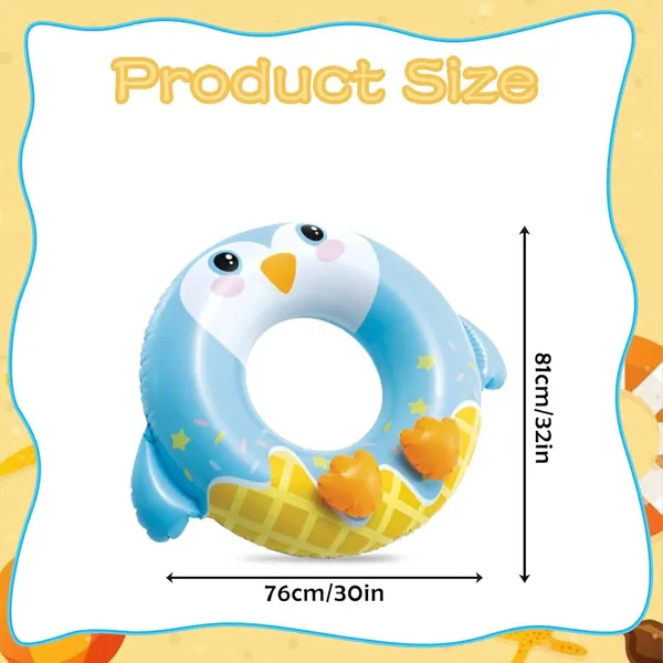 Multicolor_Cute_Penguin_Inflatable_Swim_Ring_Durable_Pool_Float_For_Kids_Adorable_Ice_Cream_Cone_Design_Fun_Summer_Water_Toy_For_Beach_&_Pool