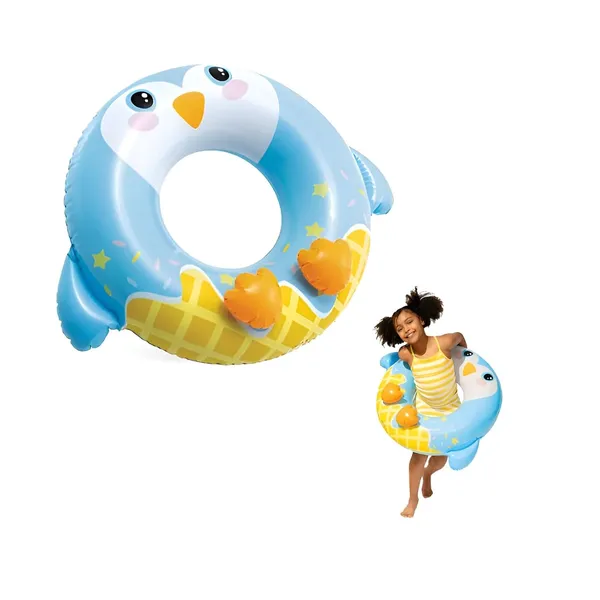 Multicolor_Cute_Penguin_Inflatable_Swim_Ring_Durable_Pool_Float_For_Kids_Adorable_Ice_Cream_Cone_Design_Fun_Summer_Water_Toy_For_Beach_&_Pool