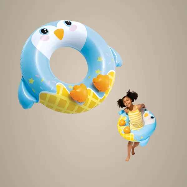 Multicolor_Cute_Penguin_Inflatable_Swim_Ring_Durable_Pool_Float_For_Kids_Adorable_Ice_Cream_Cone_Design_Fun_Summer_Water_Toy_For_Beach_&_Pool