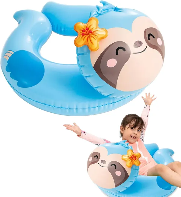 Multicolor_Cute_Sloth_Inflatable_Swim_Ring_For_Kids_Toddler_&_Baby_Pool_Float_With_Safety_Seat_Adorable_Water_Floatie,_21.6_X_23_Durable_&_Fun_Summer_Toy