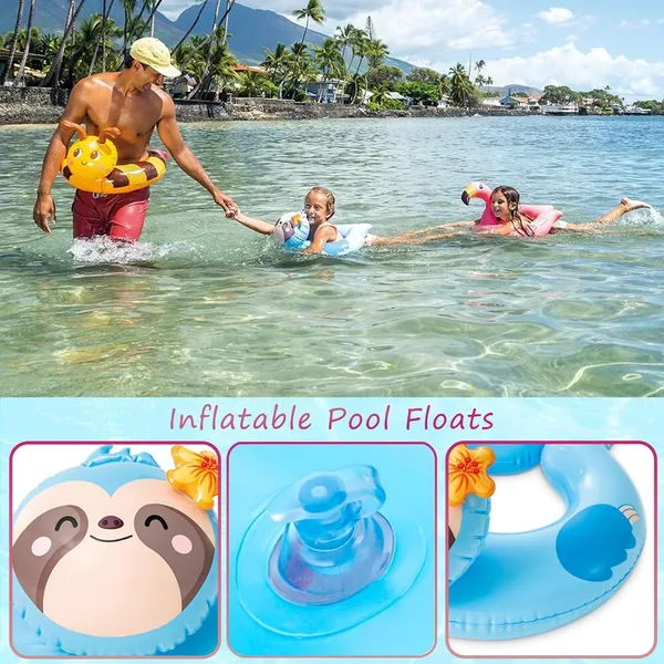 Multicolor_Cute_Sloth_Inflatable_Swim_Ring_For_Kids_Toddler_&_Baby_Pool_Float_With_Safety_Seat_Adorable_Water_Floatie,_21.6_X_23_Durable_&_Fun_Summer_Toy