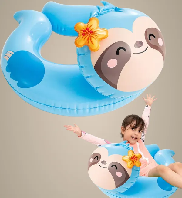 Multicolor_Cute_Sloth_Inflatable_Swim_Ring_For_Kids_Toddler_&_Baby_Pool_Float_With_Safety_Seat_Adorable_Water_Floatie,_21.6_X_23_Durable_&_Fun_Summer_Toy