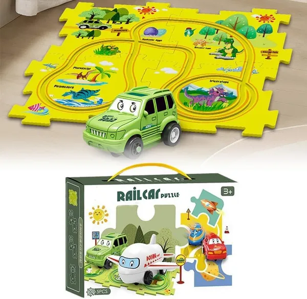 Multicolor_Diy_Assembling_Electric_Trolley,_2023_New_Upgrade_Toddler_Puzzle_Track_Play_Set_Vehicles,_Battery-Operated_Toy_Vehicle_&_Puzzle_Board,_Railcar_Building_Toys_For_Kids_Ages_3+_Dinasour_5Pcs