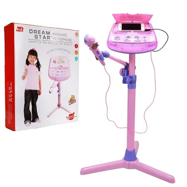 Pink_Kids_Karaoke_Microphone_Musical_Toy_|_Pink_|_Adjustable_Stand_|_External_Music_Function_|_Flashing_Lights_|_Ages_3_And_Above
