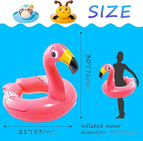 Multicolor_Pink_Flamingo_Inflatable_Swim_Ring_For_Kids_Cute_Toddler_&_Baby_Pool_Float_With_Safety_Seat_Fun_Water_Floatie,_23_X_21_Durable_&_Lightweight