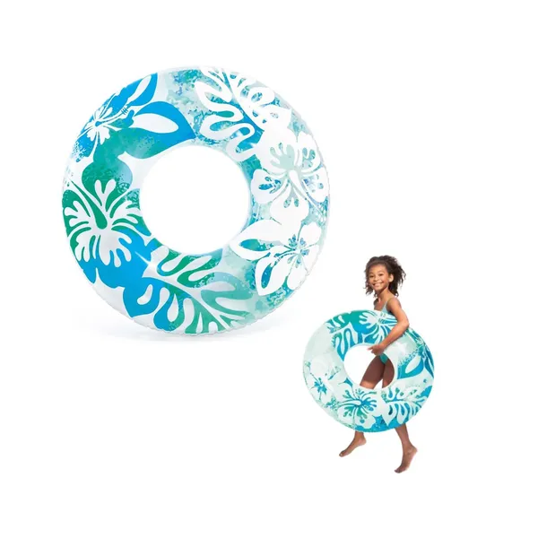 Blue_36-Inch_Inflatable_Swim_Ring_With_Blue_Tropical_Floral_Design_Sturdy_Pool_Float_For_Kids_And_Adults