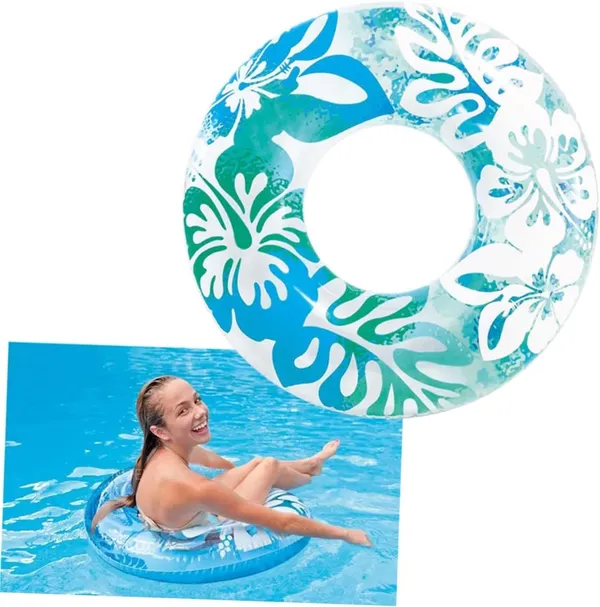 Blue_36-Inch_Inflatable_Swim_Ring_With_Blue_Tropical_Floral_Design_Sturdy_Pool_Float_For_Kids_And_Adults
