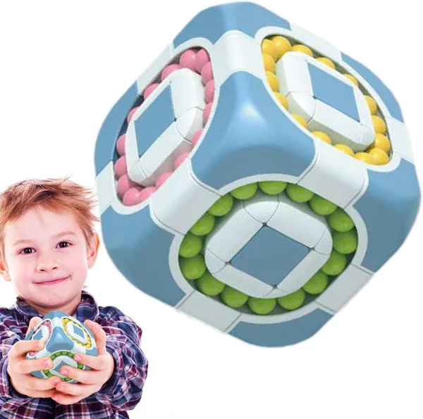 Blue_Magic_Puzzle_Cube_3X3_Rotating_2_In_1_Bean_Cube_Children'S_Educational_Decompression_Shaped_Fingertips_Creative_Toys_-_Blue