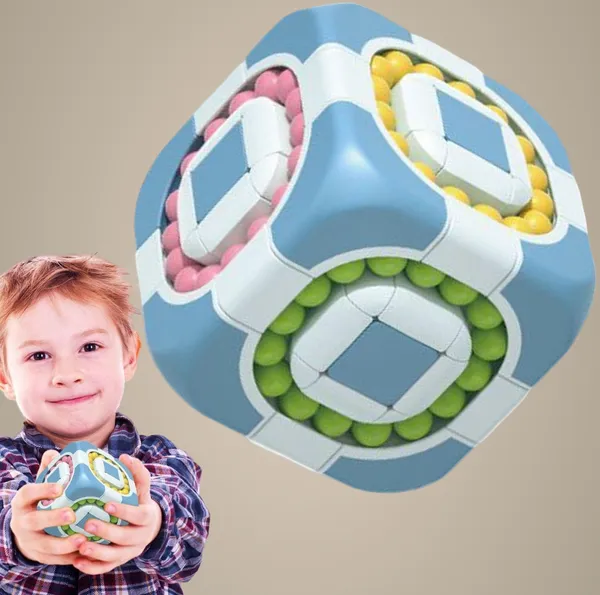 Blue_Magic_Puzzle_Cube_3X3_Rotating_2_In_1_Bean_Cube_Children'S_Educational_Decompression_Shaped_Fingertips_Creative_Toys_-_Blue