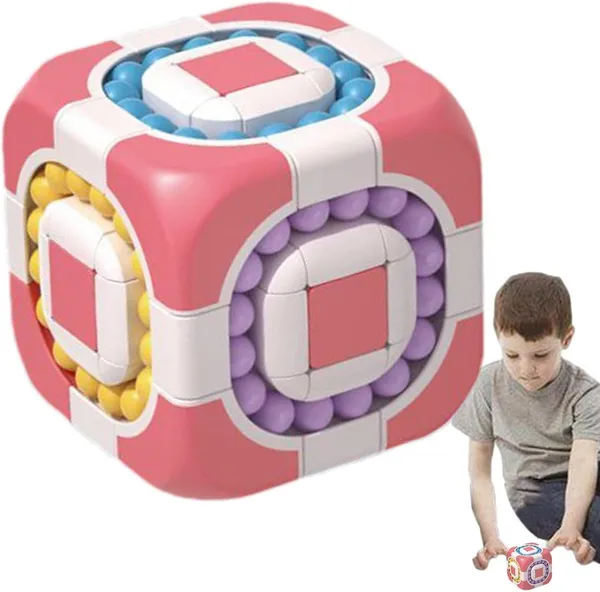 Pink_Magic_Puzzle_Cube_3X3_Rotating_2_In_1_Bean_Cube_Children'S_Educational_Puzzle_Decompression_Shaped_Fingertips_Creative_Toys_-_Pink