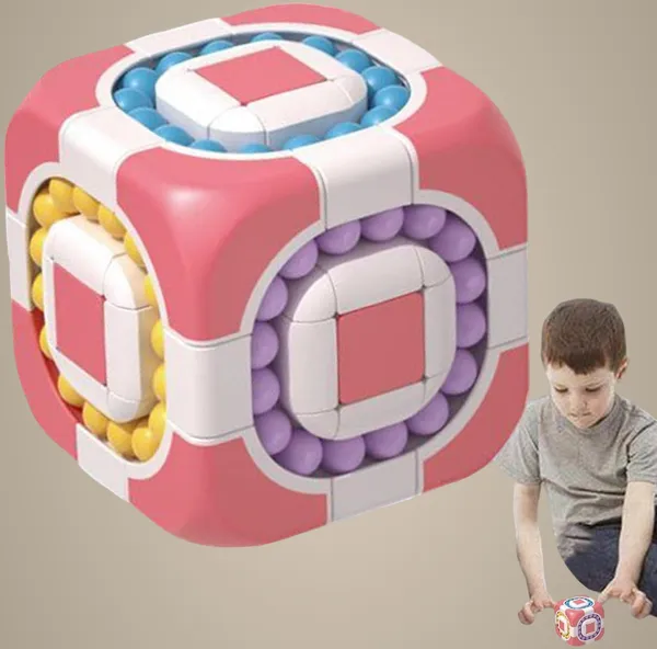 Pink_Magic_Puzzle_Cube_3X3_Rotating_2_In_1_Bean_Cube_Children'S_Educational_Puzzle_Decompression_Shaped_Fingertips_Creative_Toys_-_Pink