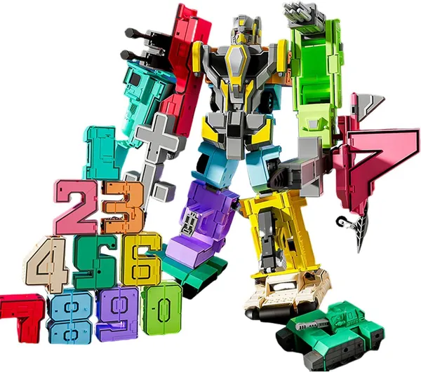 Multicolor_10-In-1_Transforming_Robot_Toy_12.2"_Tall_Action_Figure_With_Movable_Parts,_Educational_Construction_Set_For_Kids,_Vehicles_Combine_Into_Giant_Mech_Boys_Gift_Age_6+