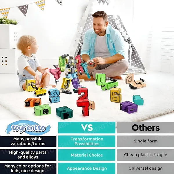 Multicolor_10-In-1_Transforming_Robot_Toy_12.2"_Tall_Action_Figure_With_Movable_Parts,_Educational_Construction_Set_For_Kids,_Vehicles_Combine_Into_Giant_Mech_Boys_Gift_Age_6+