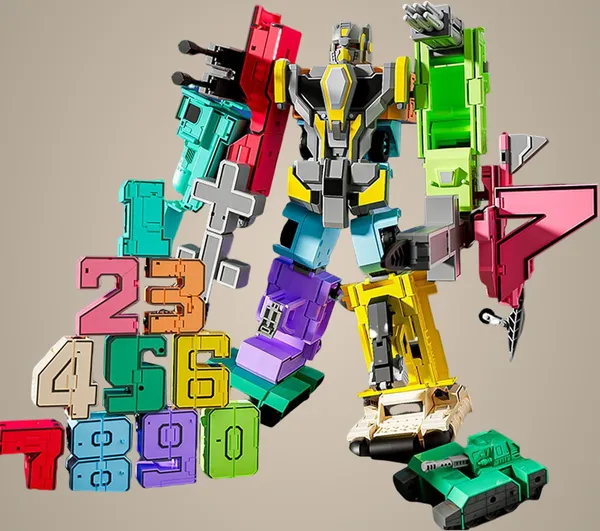 Multicolor_10-In-1_Transforming_Robot_Toy_12.2"_Tall_Action_Figure_With_Movable_Parts,_Educational_Construction_Set_For_Kids,_Vehicles_Combine_Into_Giant_Mech_Boys_Gift_Age_6+