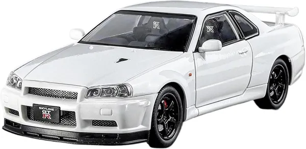 White_1:24_Nissan_Gt_R34_Skyline_Die-Cast_Car_Toy_Alloy_Pullback_Model_With_Lights,_Sound_&_Opening_Doors_Realistic_Sports_Car_Toy_For_Kids_&_Collectors_White
