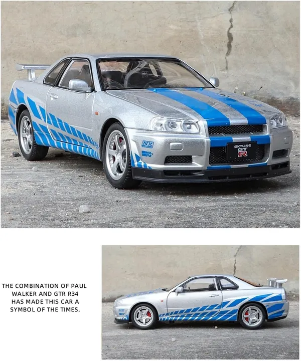 White_1:24_Nissan_Gt_R34_Skyline_Die-Cast_Car_Toy_Alloy_Pullback_Model_With_Lights,_Sound_&_Opening_Doors_Realistic_Sports_Car_Toy_For_Kids_&_Collectors_White