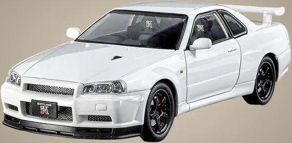 White_1:24_Nissan_Gt_R34_Skyline_Die-Cast_Car_Toy_Alloy_Pullback_Model_With_Lights,_Sound_&_Opening_Doors_Realistic_Sports_Car_Toy_For_Kids_&_Collectors_White