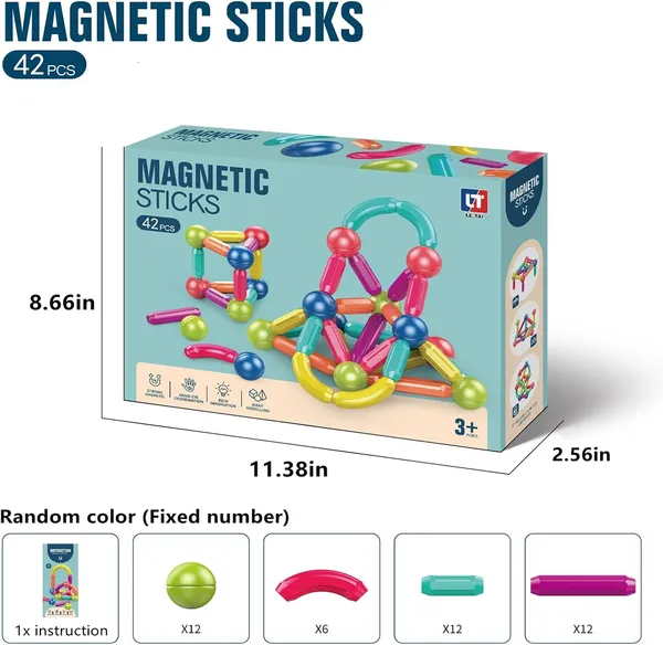 Multicolor_42_Piece_Magnetic_Balls_And_Sticks_Set,Magnetic_Building_Toys_Colorful_Diy_Stem_Building_Blocks_Sticks_For_Ages_3+_Year_Old_Children_Boy_Girl_Educational_Construction_Toy