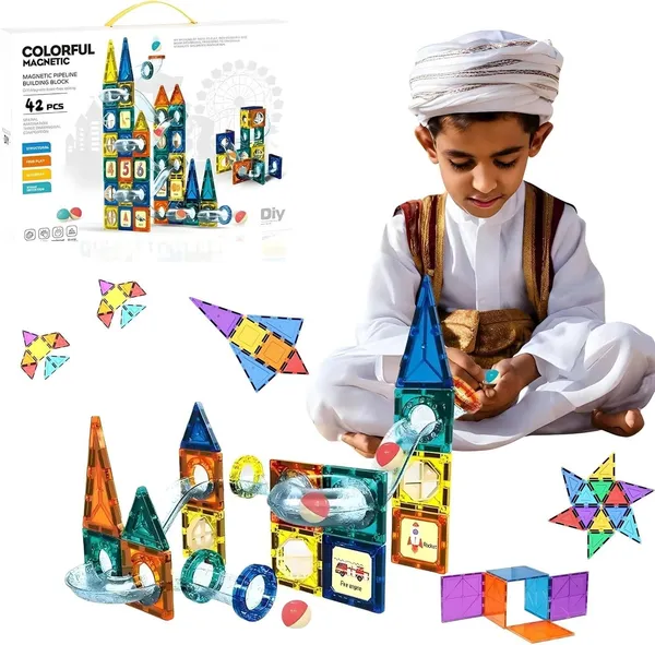 Multicolor_42_Pieces_Magnetic_Tiles_Building_Set,_Magnetic_Tiles_For_Kids,_Magnetic_Blocks,_Educational_Building_Toys_For_Boys_Girls_Age_3+,_Birthday_Gifts,_Christmas_Toy