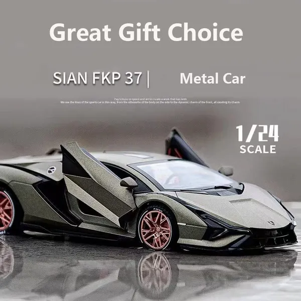 Matte_Olive_1/24_Die_Cast_Lamborghini_Sian_Fkp_37_Model_Toy_Car_With_Light_And_Sound,_Pull_Back_Vehicles_Toy_Car_For_Toddlers_Boys_Girls_Birthday_Gift_Matte_Olive