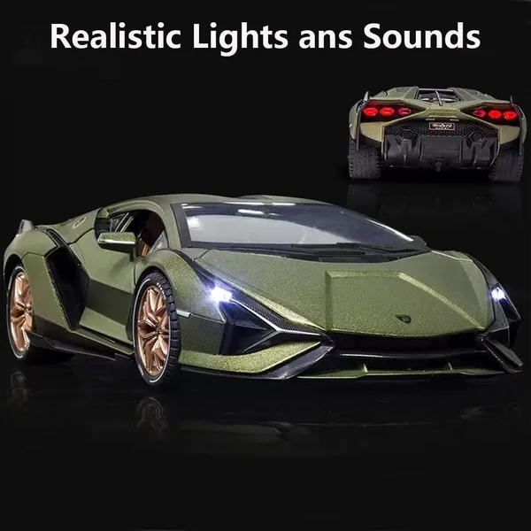 Matte_Olive_1/24_Die_Cast_Lamborghini_Sian_Fkp_37_Model_Toy_Car_With_Light_And_Sound,_Pull_Back_Vehicles_Toy_Car_For_Toddlers_Boys_Girls_Birthday_Gift_Matte_Olive