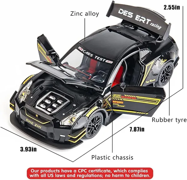 Black_1/24_Scale_Compatible_For_Nissan_Gtr_Model_Car_Toy,_Zinc_Alloy_Pull_Back_Toy_Car_With_Sound_And_Light_For_Kids_Boy_Girl_Gift_Gtr_Black