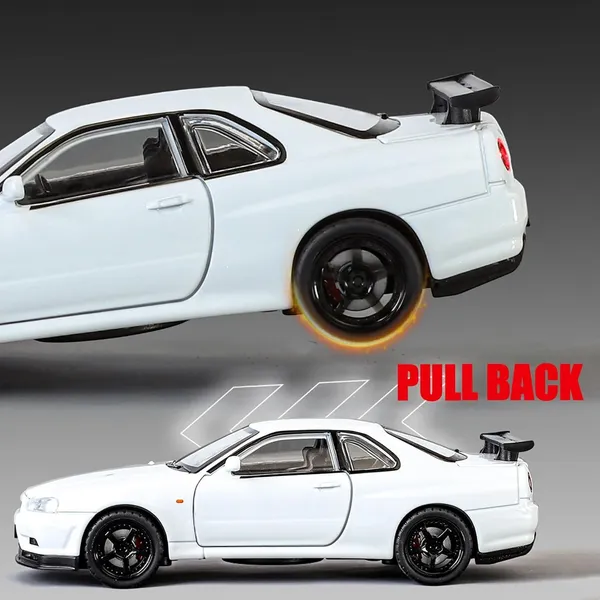 White_1/32_Skyline_Gtr_R34_Model_Car_Die-Cast_Toy_Cars_Metal_Model_Car_Toys_With_Light_And_Sound_Pull_Back_Collectible_Model_For_Children_Age_3_+_Year_Old_Festival_Gift_White