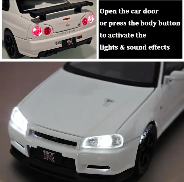 White_1/32_Skyline_Gtr_R34_Model_Car_Die-Cast_Toy_Cars_Metal_Model_Car_Toys_With_Light_And_Sound_Pull_Back_Collectible_Model_For_Children_Age_3_+_Year_Old_Festival_Gift_White