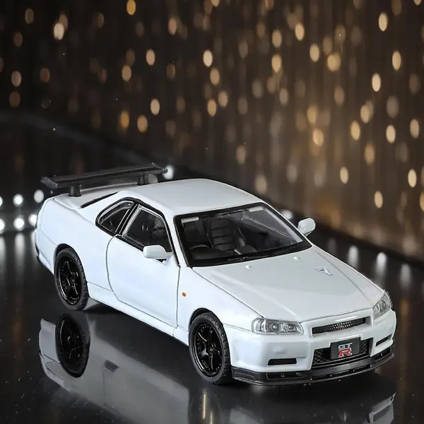 White_1/32_Skyline_Gtr_R34_Model_Car_Die-Cast_Toy_Cars_Metal_Model_Car_Toys_With_Light_And_Sound_Pull_Back_Collectible_Model_For_Children_Age_3_+_Year_Old_Festival_Gift_White