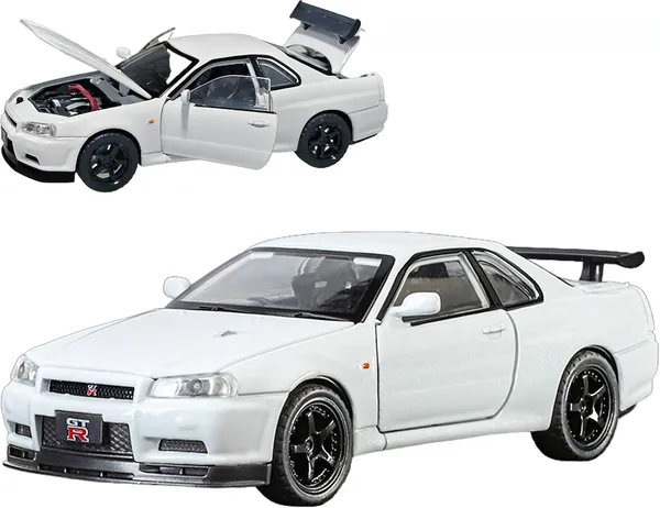 White_1/32_Skyline_Gtr_R34_Model_Car_Die-Cast_Toy_Cars_Metal_Model_Car_Toys_With_Light_And_Sound_Pull_Back_Collectible_Model_For_Children_Age_3_+_Year_Old_Festival_Gift_White