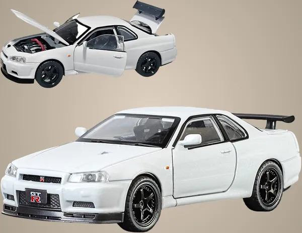 White_1/32_Skyline_Gtr_R34_Model_Car_Die-Cast_Toy_Cars_Metal_Model_Car_Toys_With_Light_And_Sound_Pull_Back_Collectible_Model_For_Children_Age_3_+_Year_Old_Festival_Gift_White