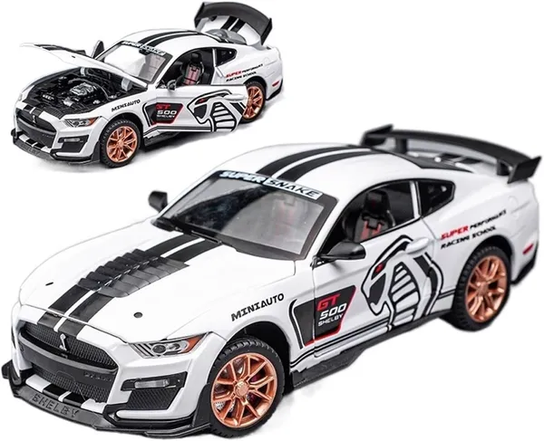 White_1:32_Scale_Shelby_Gt500_Die-Cast_Model_Car_Blue_Metal_Toy_Car_With_Lights,_Sound_&_Openable_Doors_Pull_Back_Action_Collectible_Vehicle_White_Color