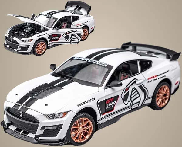 White_1:32_Scale_Shelby_Gt500_Die-Cast_Model_Car_Blue_Metal_Toy_Car_With_Lights,_Sound_&_Openable_Doors_Pull_Back_Action_Collectible_Vehicle_White_Color