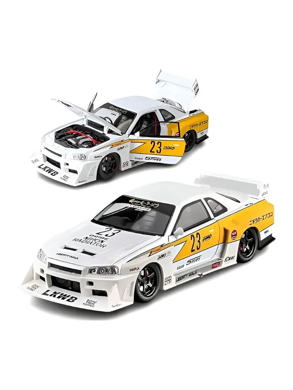 White_1:24_Nissan_Skyline_Gt-R_R34_Diecast_Model_Car_Liberty_Walk_Modified_Jdm_Toy_Vehicle_With_Lights_&_Sounds,_Free_Wheel_Action,_For_Kids_&_Collectors_White