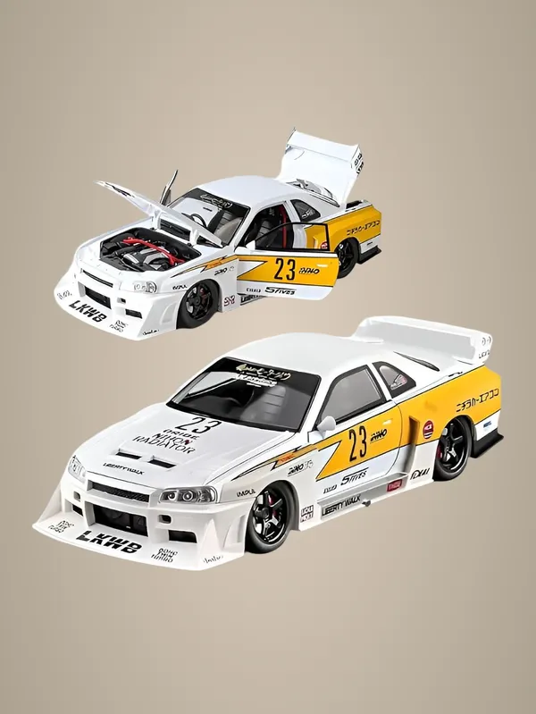 White_1:24_Nissan_Skyline_Gt-R_R34_Diecast_Model_Car_Liberty_Walk_Modified_Jdm_Toy_Vehicle_With_Lights_&_Sounds,_Free_Wheel_Action,_For_Kids_&_Collectors_White