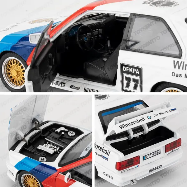 White_1/24_M3_Model_Car_In_Painted_Design,_Die-Cast_Aluminium_Toy_Car_With_Sound_And_Light_Function_And_Pull_Back_Function,_Collector'S_Model,_Gift_For_Children_White