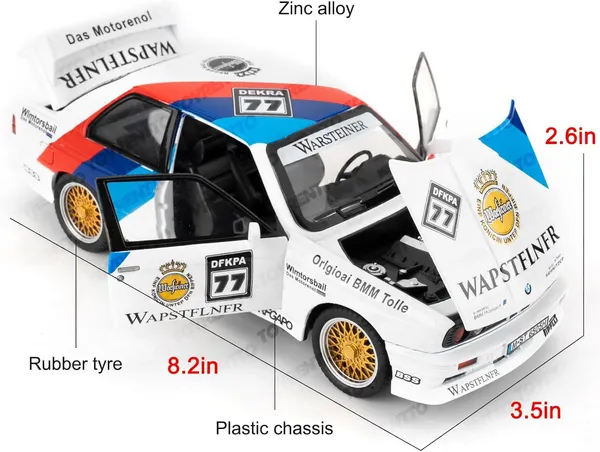 White_1/24_M3_Model_Car_In_Painted_Design,_Die-Cast_Aluminium_Toy_Car_With_Sound_And_Light_Function_And_Pull_Back_Function,_Collector'S_Model,_Gift_For_Children_White