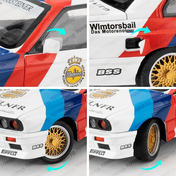 White_1/24_M3_Model_Car_In_Painted_Design,_Die-Cast_Aluminium_Toy_Car_With_Sound_And_Light_Function_And_Pull_Back_Function,_Collector'S_Model,_Gift_For_Children_White