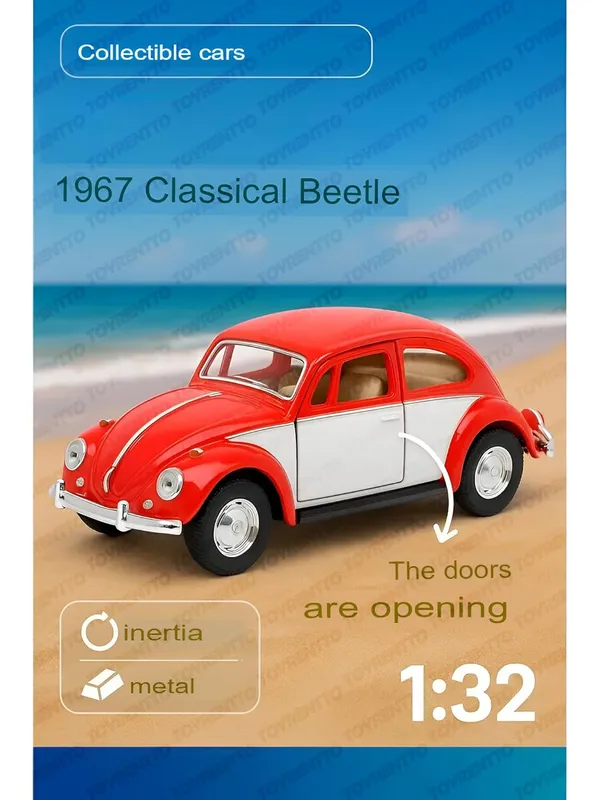 Red_White_1:32_Scale_1967_Classic_Beetle_Die-Cast_Car_Model_-_Inertia-Powered_Metal_Toy_Vehicle_With_Opening_Doors_-_Vintage_Collectible_For_Kids_&_Adults_Red_White