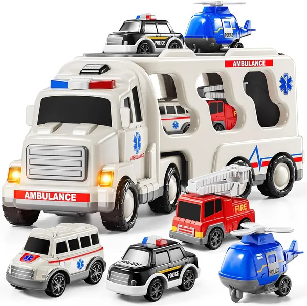 Multicolor_5_In_1_Friction_Powered_Ambulance_Truck_Toy_Set_With_Music_Montessori_Educational_Carrier_&_Four_Armored_Vehicles,_Light-Up_Sounds,_Fun_Birthday_Gift_For_Kids_3+