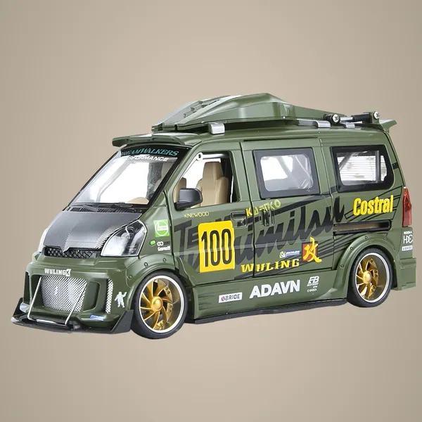 Green_1:24_Wuling_Hongguang_Graffiti_Racing_Van_Toy_Die-Cast_Model_Bus_With_Light,_Sound_Door_Open_&_Pull_Back_Action,Mini_Van_Toy_For_Kids_&_Collectors_Green
