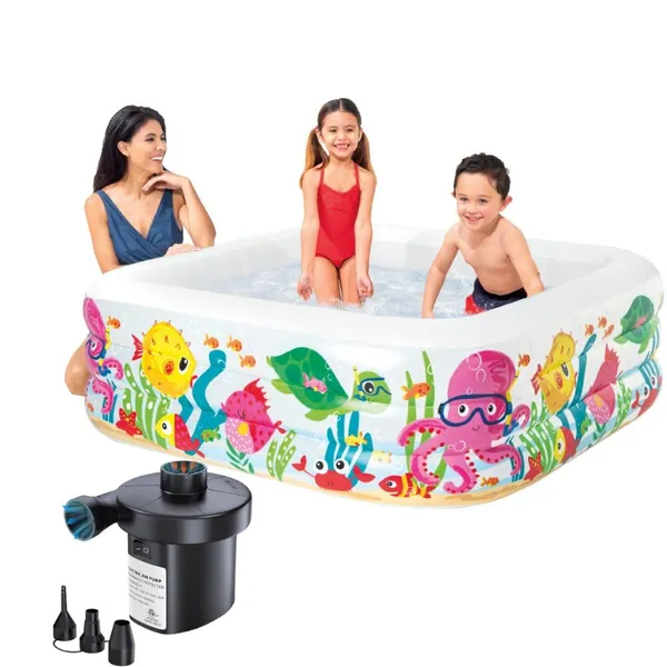 White_5.2Ft_Inflatable_Kids_Swimming_Pool_Tub_For_Kids_With_Electric_Pump_|_Spacious,_Colorful,_And_Durable_Backyard_Water_Play_Center,Toddlers_&_Young_Children