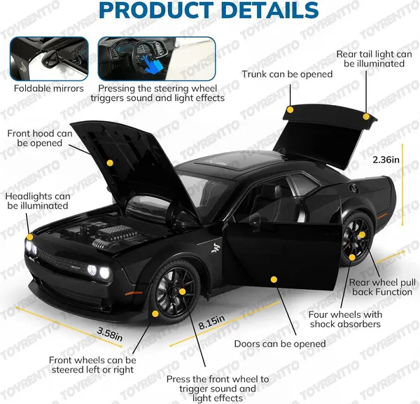 Black_1:24_Dodge_Challenger_Srt_Hellcat_Die-Cast_Car_Toy_Pull_Back_Muscle_Car_With_Led_Lights,_Realistic_Engine_Sound,_Horn_In_Steering,Metal_Model_Vehicle_For_Boys,_Kids_&_Collectors