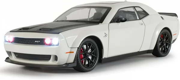 White_1:24_Dodge_Challenger_Srt_Hellcat_Die-Cast_Car_Toy_Pull_Back_Muscle_Car_With_Led_Lights,_Realistic_Engine_Sound,_Horn_In_Steering,Metal_Model_Vehicle_For_Boys,_Kids_&_Collectors