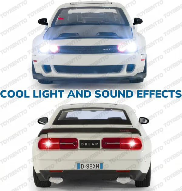 White_1:24_Dodge_Challenger_Srt_Hellcat_Die-Cast_Car_Toy_Pull_Back_Muscle_Car_With_Led_Lights,_Realistic_Engine_Sound,_Horn_In_Steering,Metal_Model_Vehicle_For_Boys,_Kids_&_Collectors
