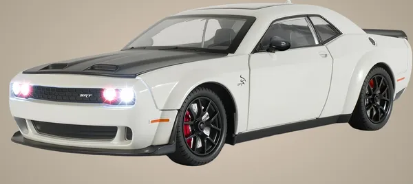 White_1:24_Dodge_Challenger_Srt_Hellcat_Die-Cast_Car_Toy_Pull_Back_Muscle_Car_With_Led_Lights,_Realistic_Engine_Sound,_Horn_In_Steering,Metal_Model_Vehicle_For_Boys,_Kids_&_Collectors