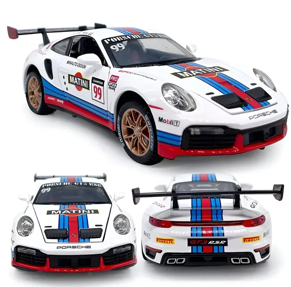 White_1:32_911_Gt3_Rs_Rsr_Turbo_S_Matini_Diecast_Model_Cars_For_Kids,Pull_Back_Car_With_Light,Sound_And_Arcylic_Sheet_Frame_For_Safety_Sports_Race_Car_For_Boys_Age_4-7_Gifts_White_Blue